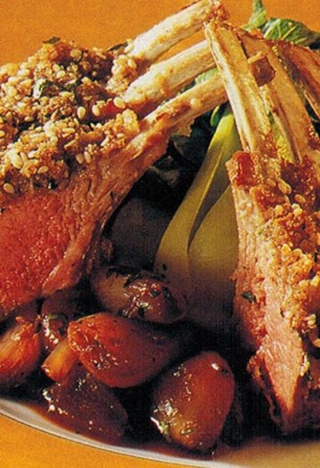 Sesame Crusted Lamb Rack with Glazed Shallots